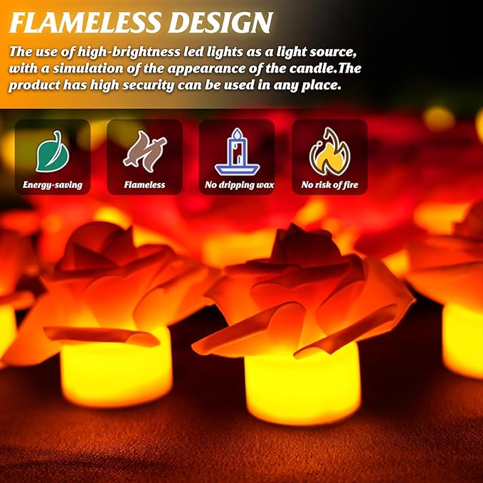 12 Pack Led Candles with Artificial Flowers, 200+Hour Battery Operated Tea Lights Candles for Centerpiece Table, Party, Wedding Decorations(White)