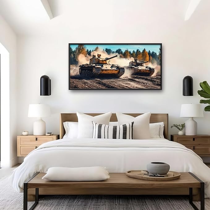 Military Tanks Large Wall Art Framed Wall Decor for Living Room, Tank Pictures Oversized Canvas Print Painting Modern Extra Large Framed Artwork for Bedroom Office Home Decor 60"x30"