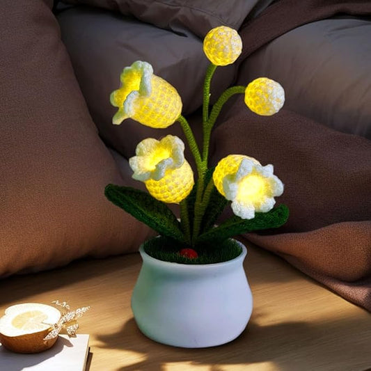 Lily of The Valley Lamp, Crochet Artificial Flower with 5 Little Night Lights, Cute Gifts for Women Wife Girlfriend Birthday Christmas Valentine Mother's Day -Small