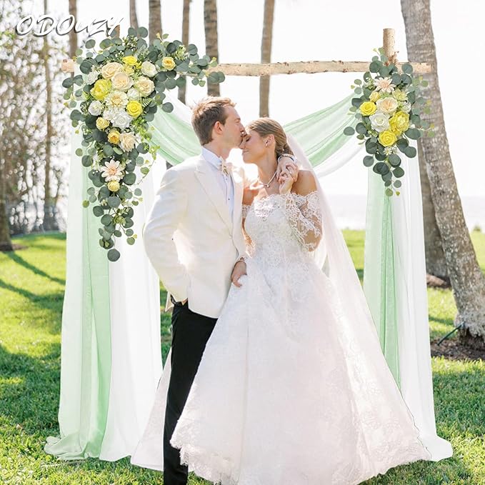 Wedding Arch, Artificial Flowers, Wedding Decor with Drapes (Set of 4)，Be Suited to Banquet, Party, Wedding Decor Ceremony and Background Decoration (Yellow)
