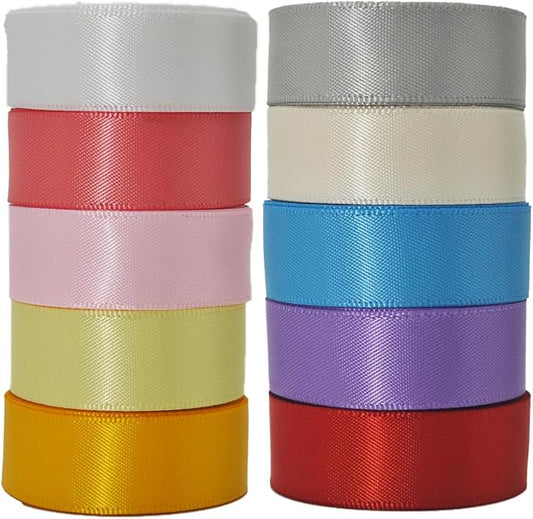 5/8 Double Faced Satin Ribbon 50 Yards,“Morning Meadow”10 Natural Color Ribbon Pack for Gift Wrapping, Crafts, Flower Bouquet, Christmas Easter Wedding Party Decor, Hair & Bows
