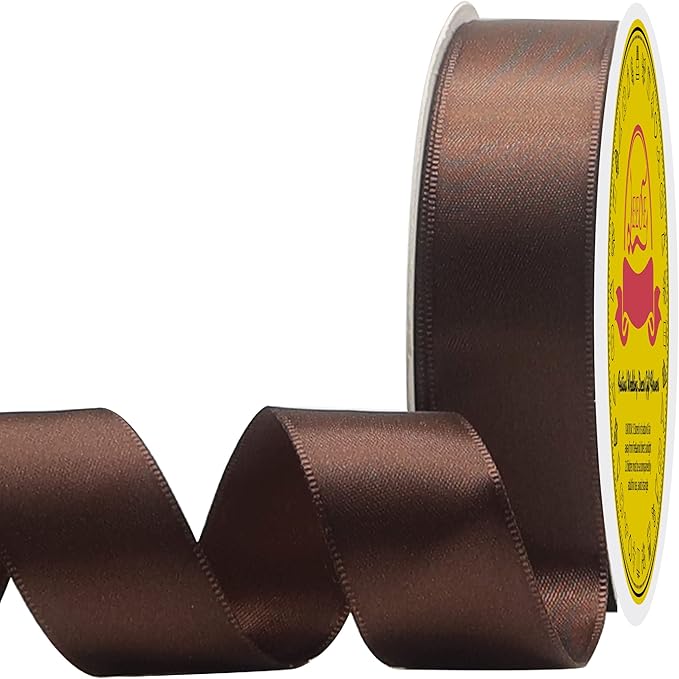 Double Face Brown Satin Ribbon 1 inch X 25 Yards Polyester Brown Ribbon for Gift Wrapping Very Suitable for Weddings Party Invitation Decorations and More