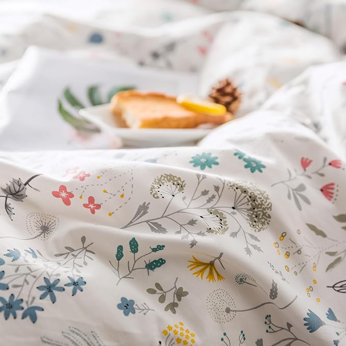 HighBuy Floral Comforter Set Full White With Colorful Botanical Garden Flower Bedding - 3 Piece Vibrant Set for All Seasons