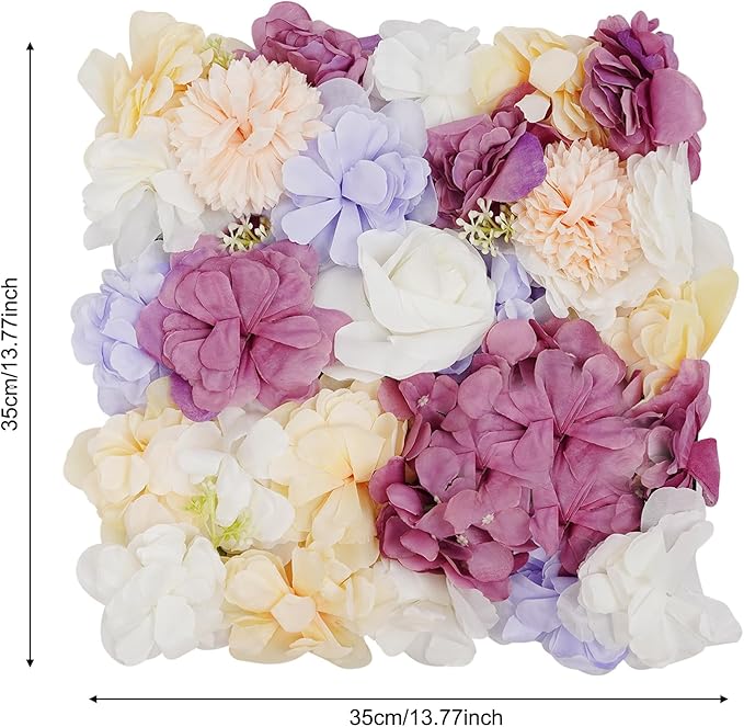 16Pcs Artificial Flower Wall Panel 3D Floral Backdrop Walls13.7 X 13.7" Purple Flower Wall Decor Panel Flower Backdrop for Party Home Background Decor