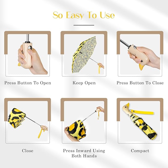 Cute Duck Umbrella Automatic - Compact Pretty Pocket Size Strong Duck Collapsible Umbrella Yellow Wooden Handle for Women