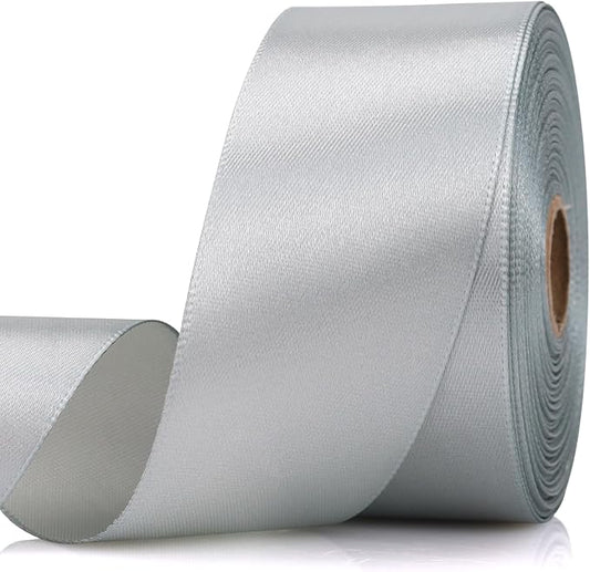 1-1/2 Inch 30 Yards Silver Solid Satin Ribbon for Gift Wrapping,Craft Floral Bouquets,Wedding Party,Timeless Flower,Decoration Floral Hair,Balloons