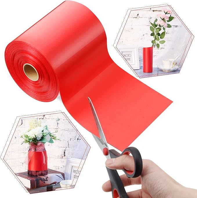 Syhood Outdoor Leaf Ribbon Floral Satin Ribbon for Crafts Aspidistra Waterproof Holiday Outdoor Decoration(4 Inch X 108 Yards,Red)