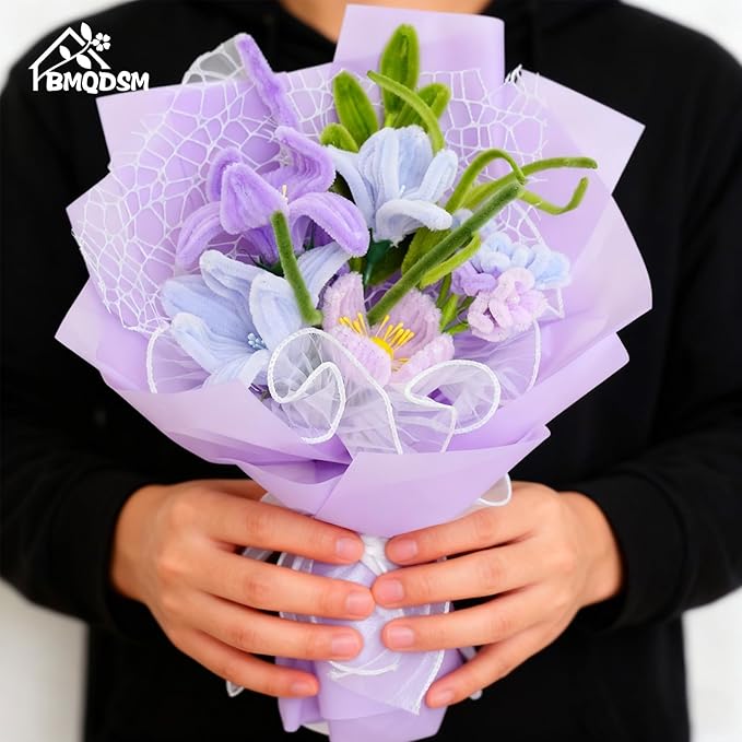 Crochet Flowers Bouquet Gifts for Women Birthday, Preserved Rose Forever Flower, Gifts for mom, Real Handmade Bouquet for Grandma Sister Wife Her from Daughter (Purple)