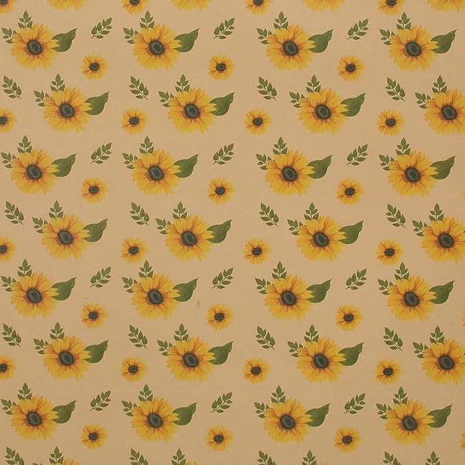 Aimyoo Sunflower Kraft Wrapping Paper Roll - Mini Roll - 17 in x 16.4 ft - All Occasion Floral Gift Wrap Paper for Wedding Bridal Shower Birthday