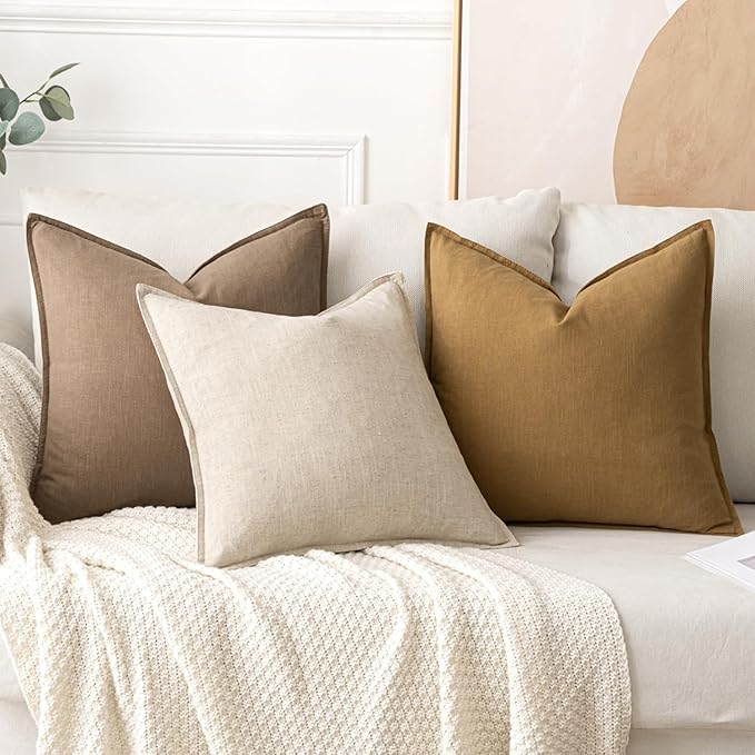 MIULEE Decorative Linen Pillow Covers 28x28 Inch Khaki Boho Farmhouse Neutral Winter Couch Throw Pillows for Bed Pack of 2 Accent Modern Pillowcase Sofa Livingroom Home Decor