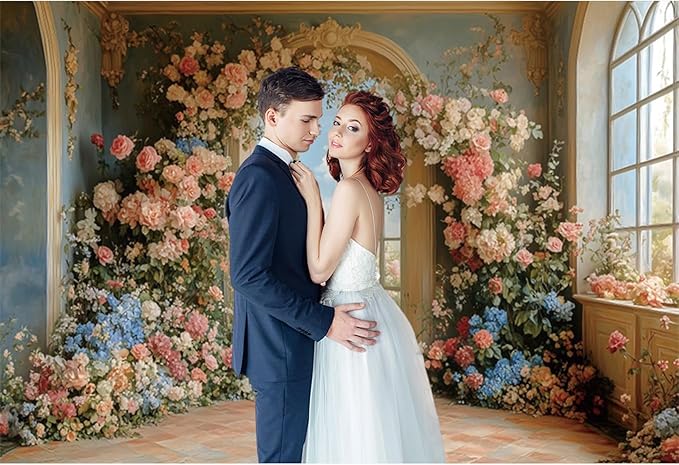 Baocicco 7x5ft Flower Wall Backdrop Photography European Style Oil Painting Floral Wedding Background Women Girls Lady Birthday Party Decorations Wedding Bridal Shower Banner Supplies Props Video