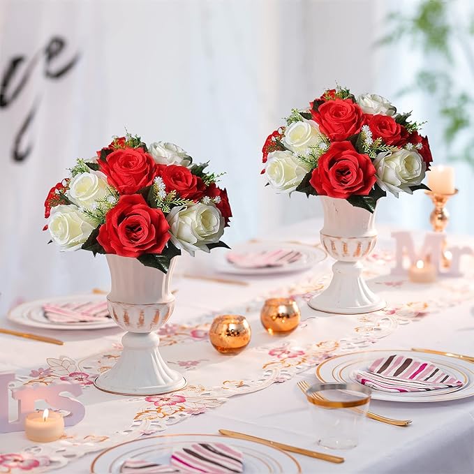 Sziqiqi Pack of 2 Fake Flowers, Silk Rose Flowers, Suit for Wedding/Party Centerpiece Road Lead Flower Rack Decorations, 2 Pieces