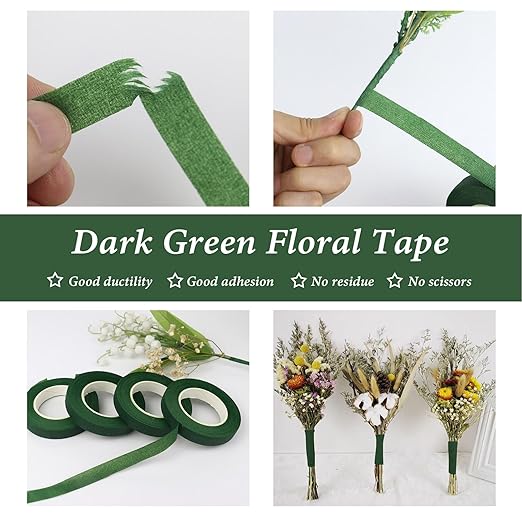 BOMEI PACK Dark Green Floral Tape 18Rolls 1/2 inch x 30yds for Fixing, Decorating Flower Bouquets, and Bouquet Wrapping
