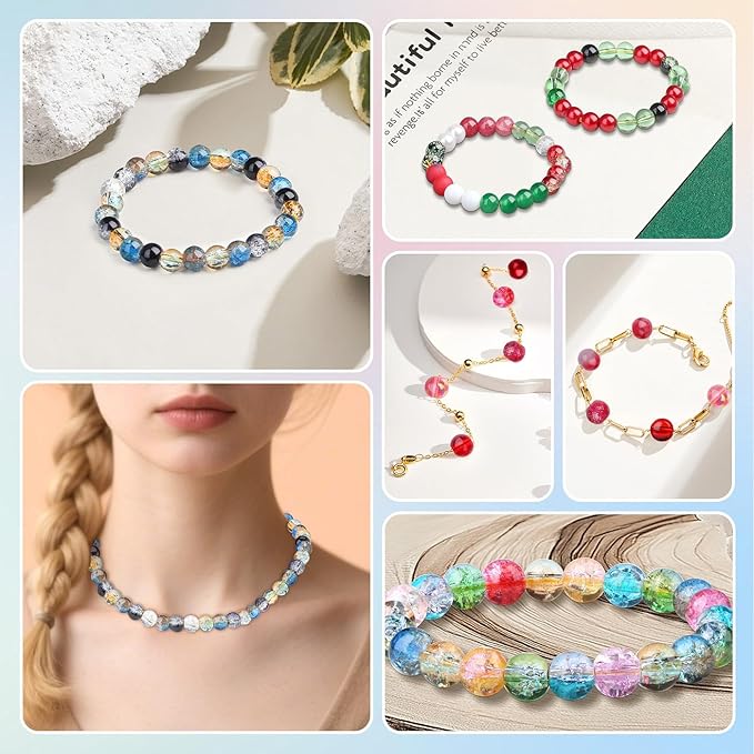 DUQGUHO 8mm Glass Beads for Jewelry Making Colorful Beads for Crafts Crystal 18 Colors Round Beads Bulk Bead Bracelet Kit 360PCS