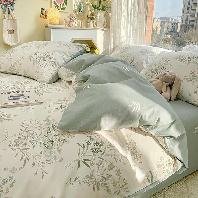 LifeTB Botanical Floral Comforter Set Twin XL, Chic Garden Floral Bedding Comforter with 2 Pillowcases, Soft Fluffy Girls Cottagecore Bedding Set, Breathable Comfy Vintage Botanical Comforter Set