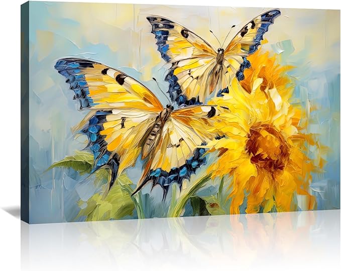 KPLUNDO Butterfly Wall Art Sunflower Picture Abstract Landscape Painting Modern Aesthetics Artwork for Living Room Office Home Wall Decor Stretched and Framed Ready to Hang(Art-5,24.00x36.00 inch)