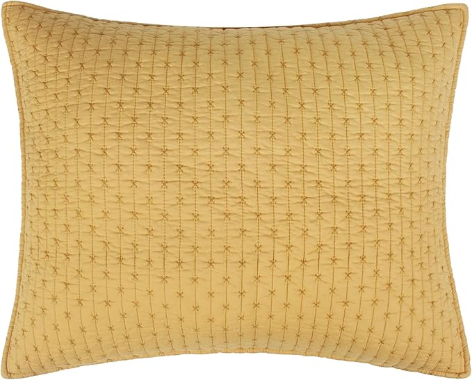 Levtex Home Cross Stitch Reversible Full/Queen Quilt Set (88x92in) with 2 Pillow Shams (26x20in) - Stitch Texture - Ochre - Cotton Full/Queen Size Quilt Bedding Set - Lightweight, Soft, Pre-Washed