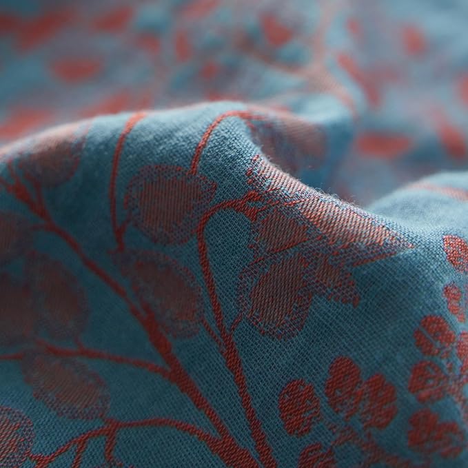 Blue Red Duvet Cover Full Forest Theme Retro Floral Duvet Cover Vintage Jacquard Bedding Set Premium Yarn-Dyed Cotton Linen Duvet Cover Botanical Tree Leaves Bedding Comforter Cover with Zipper Ties