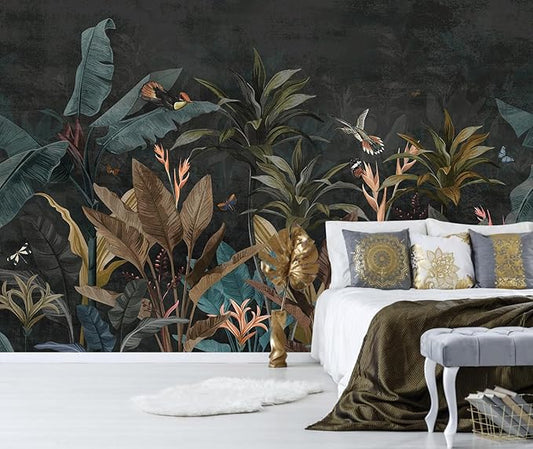Dark Jungle Wallpaper Peel and Stick Tropical Plant Leaves Self Adhesive Mural for Living Room Bedroom 157"x108"
