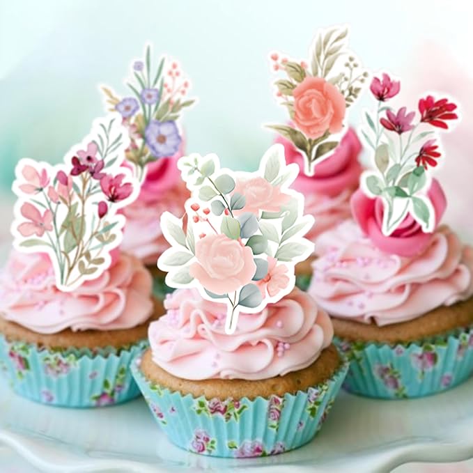 Baby In Bloom Baby Shower Cake Cupcake Toppers Little Wildflower Food Picks Pink Girl Party Decoration