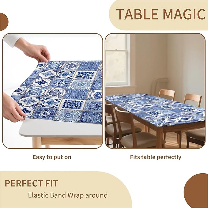 Rectangle Table Cloth Cover Waterproof Elastic Fitted Polyester Fitted Tablecloths for 4 Foot Tables for Indoor,Picnic, Camping, Outdoor （48" x 24"，Bohemia）