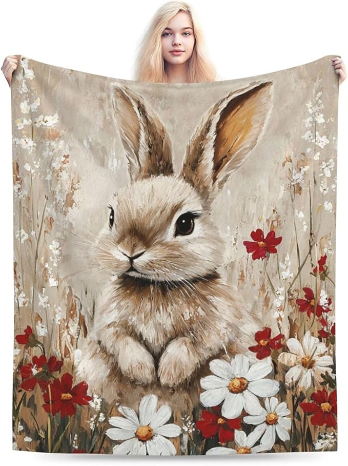 Farmhouse Rabbit Blanket Rustic Bunny Throw Blanket Country Soft Cozy Fleece Fuzzy Stuffed Plush Flannel Gifts for Girls Women Boys Kids Adults 50"X60"
