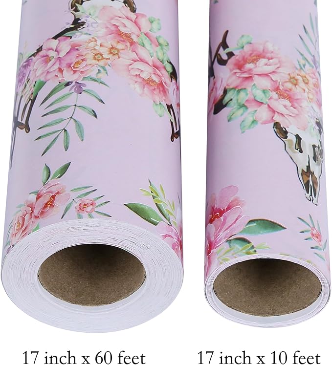 Aimyoo Pink Floral Wrapping Paper Jumbo Roll 17 in x 60 ft, All Accasion Flower Gift Wrap for Wedding Birthday Bridal Shower