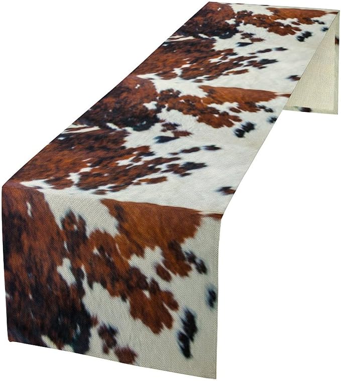 Cow Print Table Runner, Cowhide Print Western Style Table Runner Country Farmhouse Cottage Cow Patten Table Decoration for Home Kitchen Dining, 13x70 in