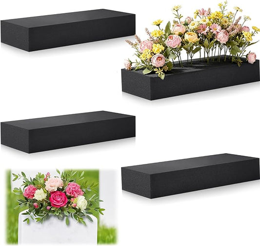 Lallisa 4 Pcs Reusable Floral Foam Blocks Water Weather Resistant Dry Floral Foam for Artificial Flower Arrangements Outdoor Flower Boxes Hanging Planters Wedding Home Decor (11.8 x 4.7 x 2'',Black)