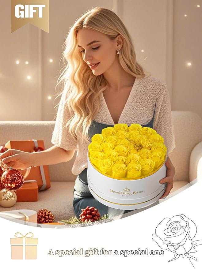 Preserved Roses Forever Flowers Real Roses in a Box Mother's Day Birthday Flowers for Her Mom Women Wife Valentine's Day, 27 Yellow Roses