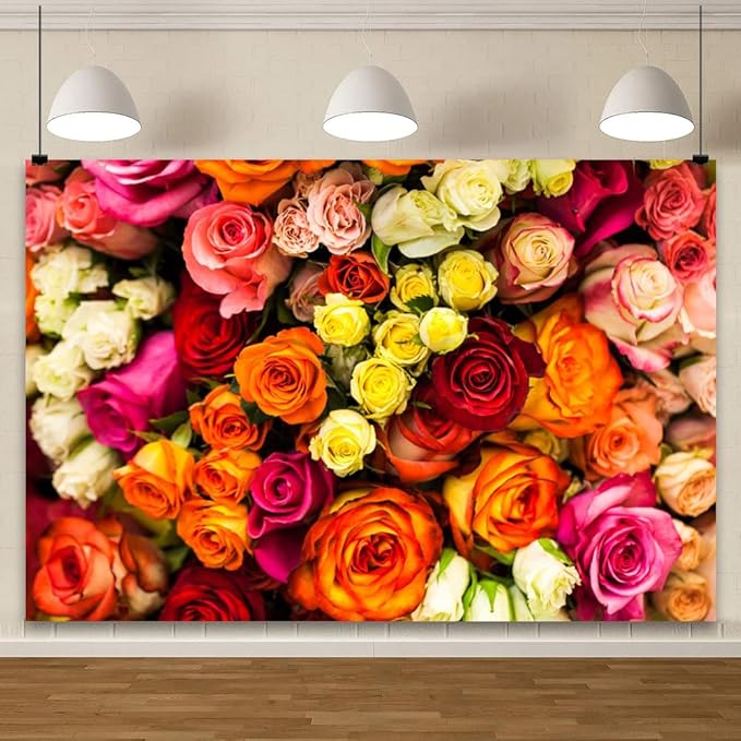 YongFoto 10x8ft Vinyl Flower Backdrop Lush Blossom Red Orange Floral Beautiful Photography Background for Couples Wedding Anniversary Marriage Ceremony Mother's Day Portrait Photo Studio Props