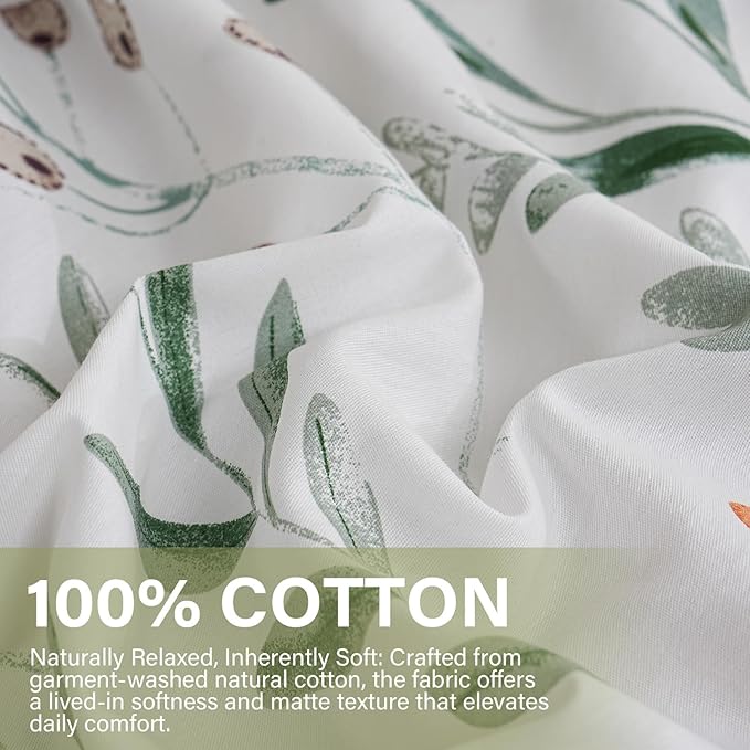 Floral Duvet Cover King Size, 100% Nature Cotton 3 Pcs Garden Floral Aesthetic Bedding Set with Zipper Closure Ultra Soft&Breathable Cottagecore Botanical Duvet Cover Set