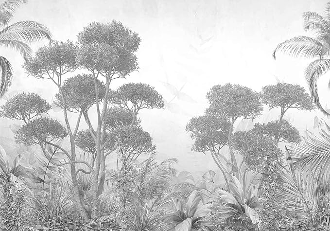 Gray Forest Wallpaper Tropical Trees and Leaves Wall Mural for Bedroom Living Room Sofa Background