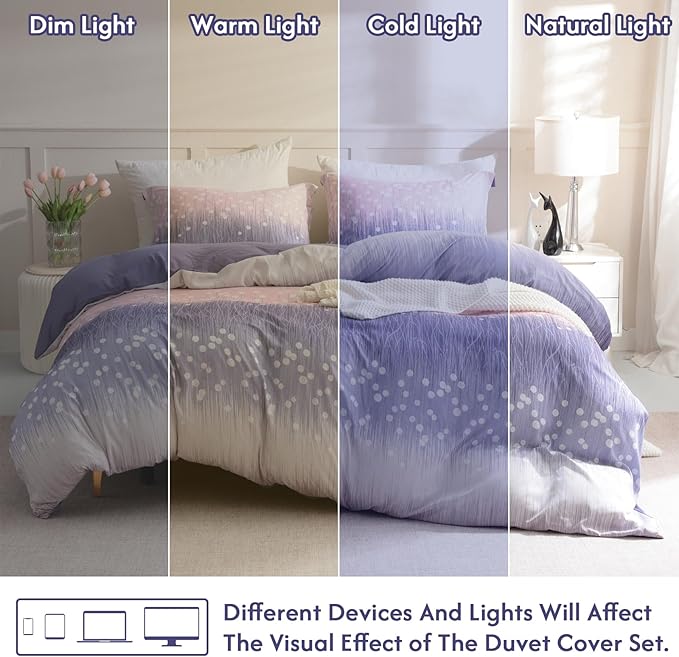 LONAVA King Patchwork 3 Pcs Duvet Cover Set, Breathable Soft Microfiber Purple Lining Comforter Cover with Zipper Closure, and 2 Anti-Pilling, Fade Resistant Pillowcases, Purple Blossom