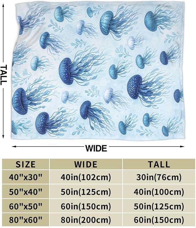 Jellyfish Blanket Marine Life Throw Blanket Blue Ocean Sea Soft Cozy Fleece Sealife Fuzzy Stuffed Plush Animal Flannel Gifts for Girls Women Boys Kids Adults 60"X80"