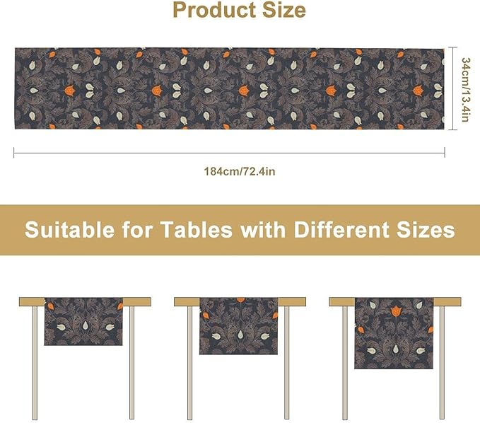Vintage William Morris Table Runner, Retro Botanical Floral Plant Nature Design Table Runner for Kitchen Dining Wedding, 13x108 Inch