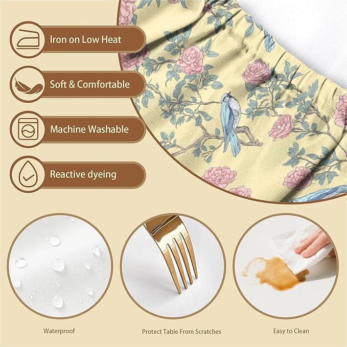 Rectangle Table Cloth Cover Waterproof Elastic Fitted Polyester Fitted Tablecloths for 4 Foot Tables for Indoor,Picnic, Camping, Outdoor （48" x 30"，Bird）