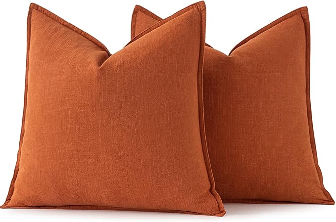 MIULEE Decorative Linen Pillow Covers 20x20 Inch Burnt Orange Boho Farmhouse Neutral Couch Throw Pillows for Bed Pack of 2 Accent Modern Pillowcase Summer Sofa Livingroom Home Decor