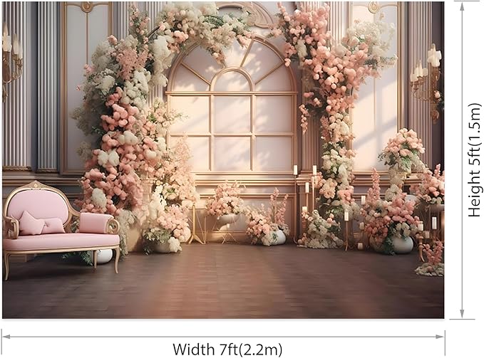 AOTOFO 7x5ft Pink Flowers Wedding Backdrop Elegant Rose Blossom Floral Pretty Plant Photography Background for Woman Bride Party Girls Bridal Shower Photo Studio Shoot