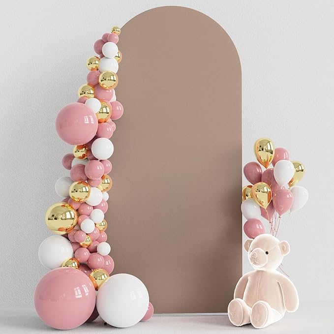 Wokceer 6FT Wedding Arch Cover Spandex Fitted Wedding Arch Stand Covers Round Top Nude Brown Chiara Arch Cover for Birthday Party Ceremony Banquet Decoration