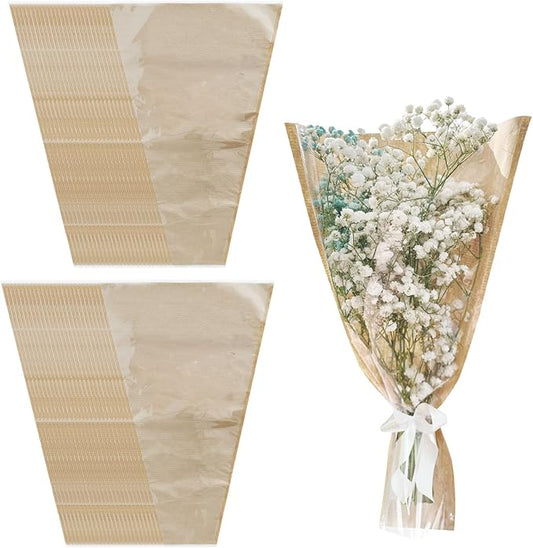 Gainspra 50pcs Flower Bags for Bouquets, 22x14x4.7'' Large Floral Wrapping Sleeves, Brown Kraft Papers
