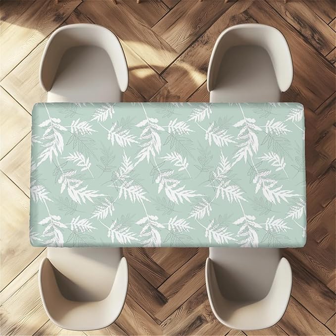 Rectangle Table Cloth Cover Waterproof Elastic Fitted Polyester Fitted Tablecloths for 8 Foot Tables for Indoor,Picnic, Camping, Outdoor （96" x 30"，Palm Leaf）