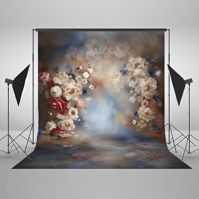 Mocsicka Abstract Floral Backdrop for Photography Retro Blue and Brown Spring Watercolor Painting Floral Background Newborn Baby Shower Princess Girls Portrait Decoration Backdrop (10x8ft)