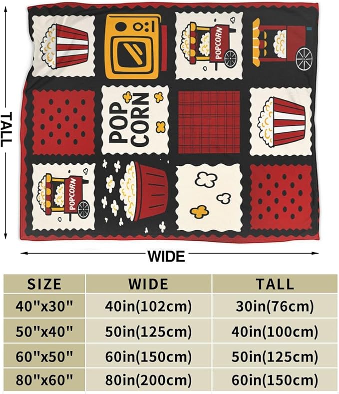 Popcorn Blanket Movie Theater Throw Blanket Cinema Soft Cozy Fleece Fuzzy Stuffed Plush Flannel Gifts for Girls Women Boys Kids Adults 50"X60"