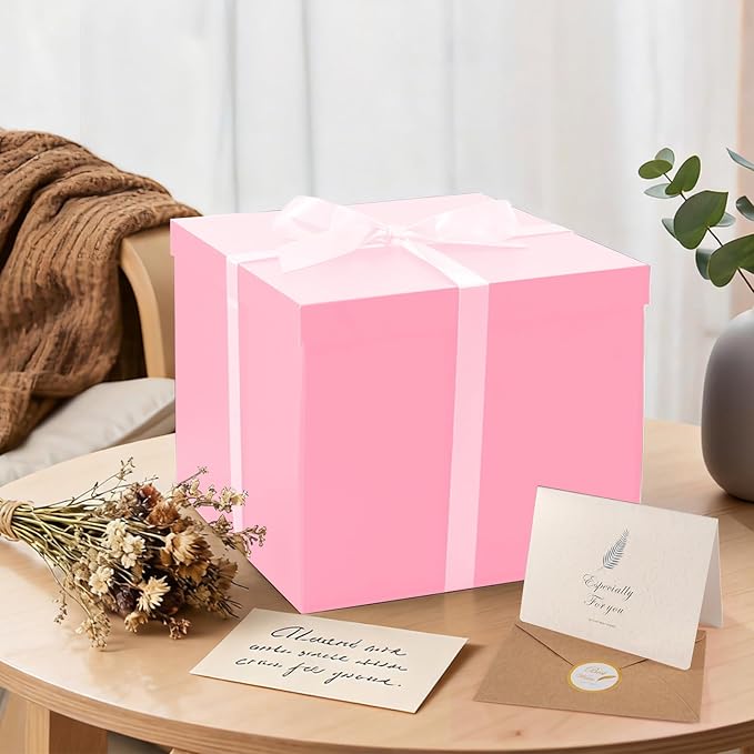 Donyang Gift Box, 12x12x10 inches Large Pink Gift Boxes for Presents with Lids, Birthday Box, Groomsman Proposal Box, for Wedding, Valentine's Day, Mother's Day, Halloween, Christmas Gift Packging