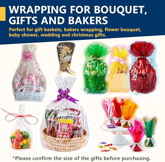 PerkHomy Colored Cellophane Wrap Roll 16" x 100' 3 Mil Thick Cellophane For Gift Basket Treats Goodie Wrapping Craft Flower Bouquet Plastic (Red, 100ft (16in Width))