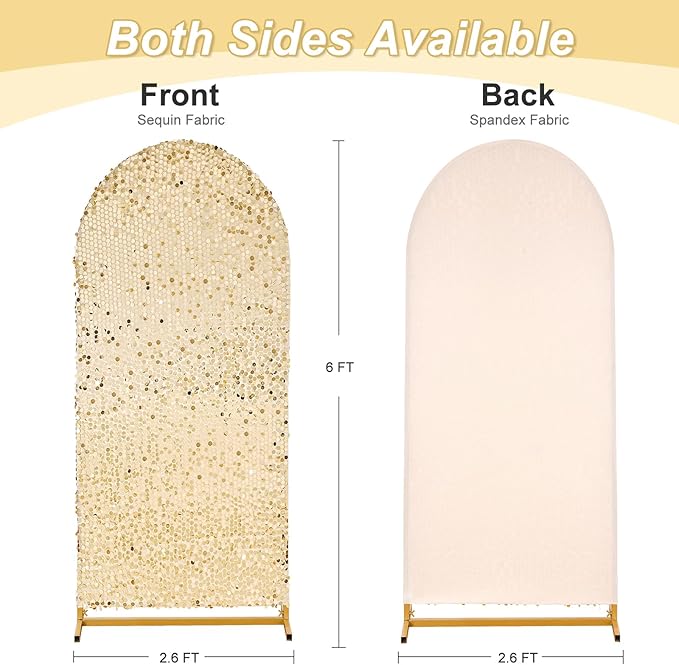 6 FT Arch Backdrop Covers: Sequin Payette Backdrop Light Gold Arch Cover for Wedding Party Birthday Flower Balloon Stand