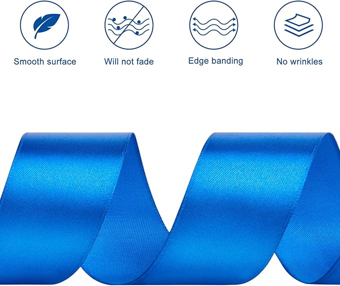 1-1/2 Inches 50 Yards Blue Satin Ribbon, Solid Fabric Ribbon Roll for Flower Bouquets, Gift Wrapping, Wedding, Handmade Crafts