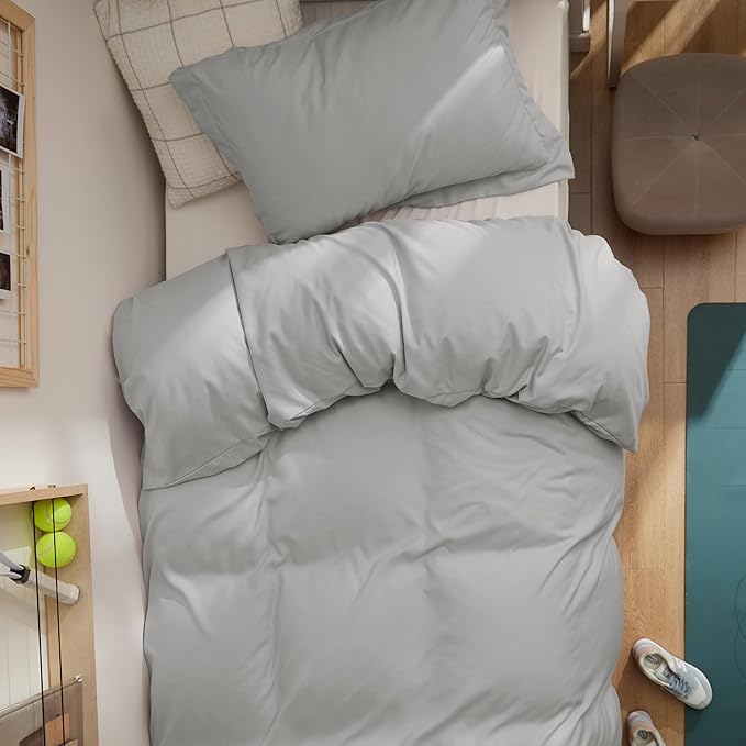 Bedsure Duvet Cover Twin/Twin XL Size - Soft Double Brushed Bedding Set for Kids & Adults, Zipper Closure, 2 Pieces, Includes 1 Duvet Cover (68"x90") & 1 Pillow Sham, NO Comforter, Silver Grey
