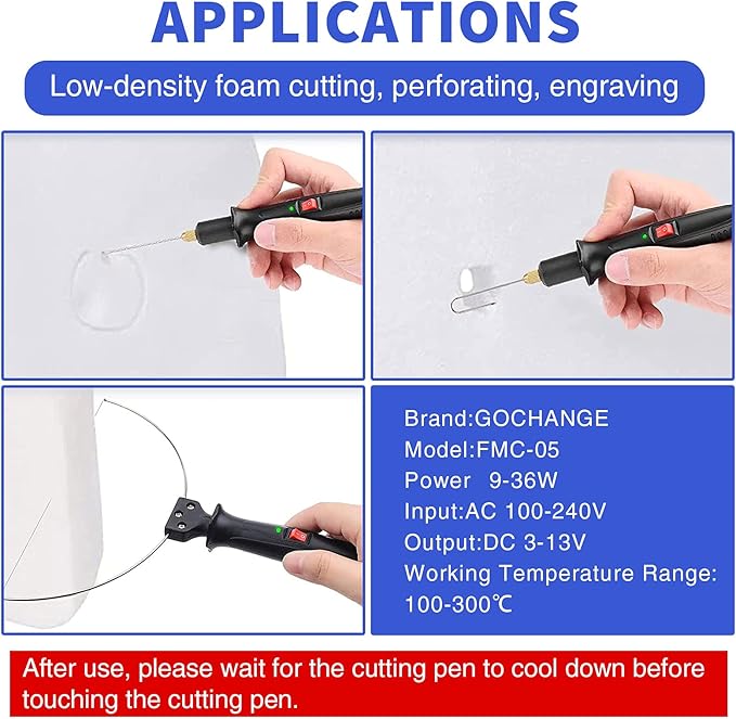 4 in 1 Foam Cutter Set with Digital Voltage Controller, GOCHANGE Electric Cutting Machine Pen Tools Kit, 100-240V /18W Styrofoam Cutting Pen with Electronic Voltage Transformer Adaptor